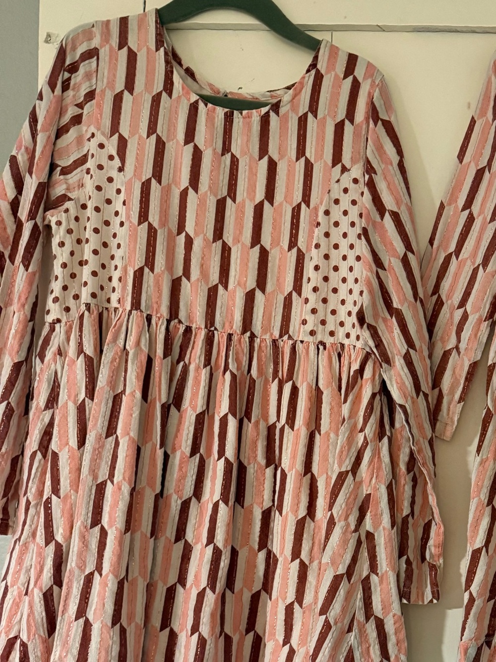 Pink Chicken Pink and White Geo-Print Long Sleeve Dress